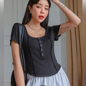 Black button up tight crop top